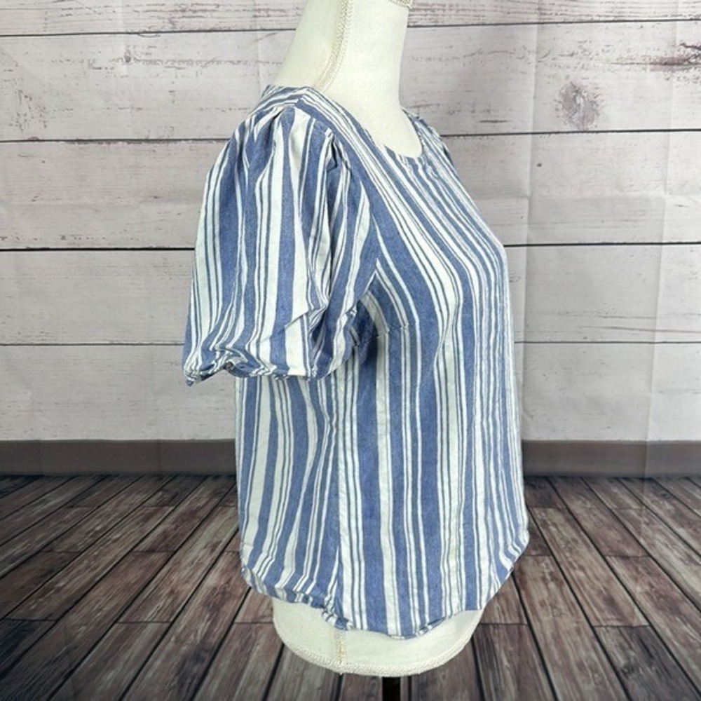 Cabi 5343 Top Shirt Small Blue‎ White Wing Striped Linen Beach Costal Nautical - Picture 6 of 9